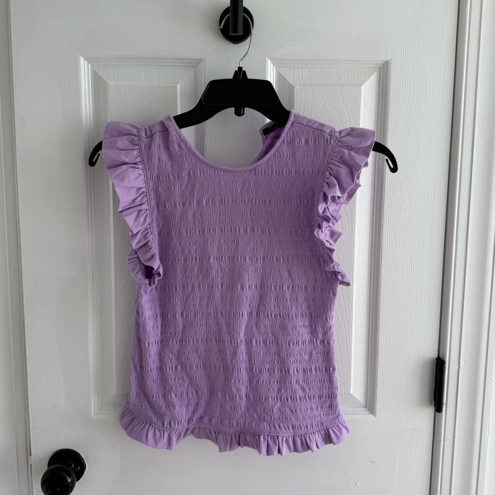Express Lavender Ruffle Sleeve Smocked Top